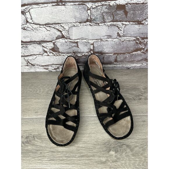 Naot Black Suede Leather Lace Up Open Toe Wedge Sandals Women’s Sz 39EU/8.5M US - Picture 12 of 16